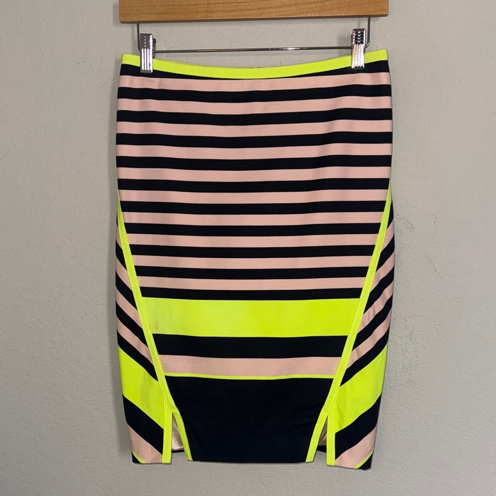 Ted Baker Neon Yellow and Black Striped Pencil Skirt - Picture 3 of 8